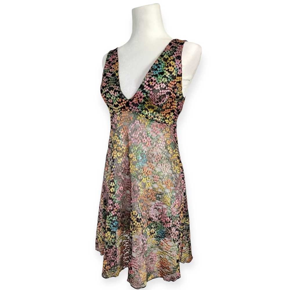 Intimately Free People Rainbow Floral Lace Babydoll Slip Dress Small Fairy Rave